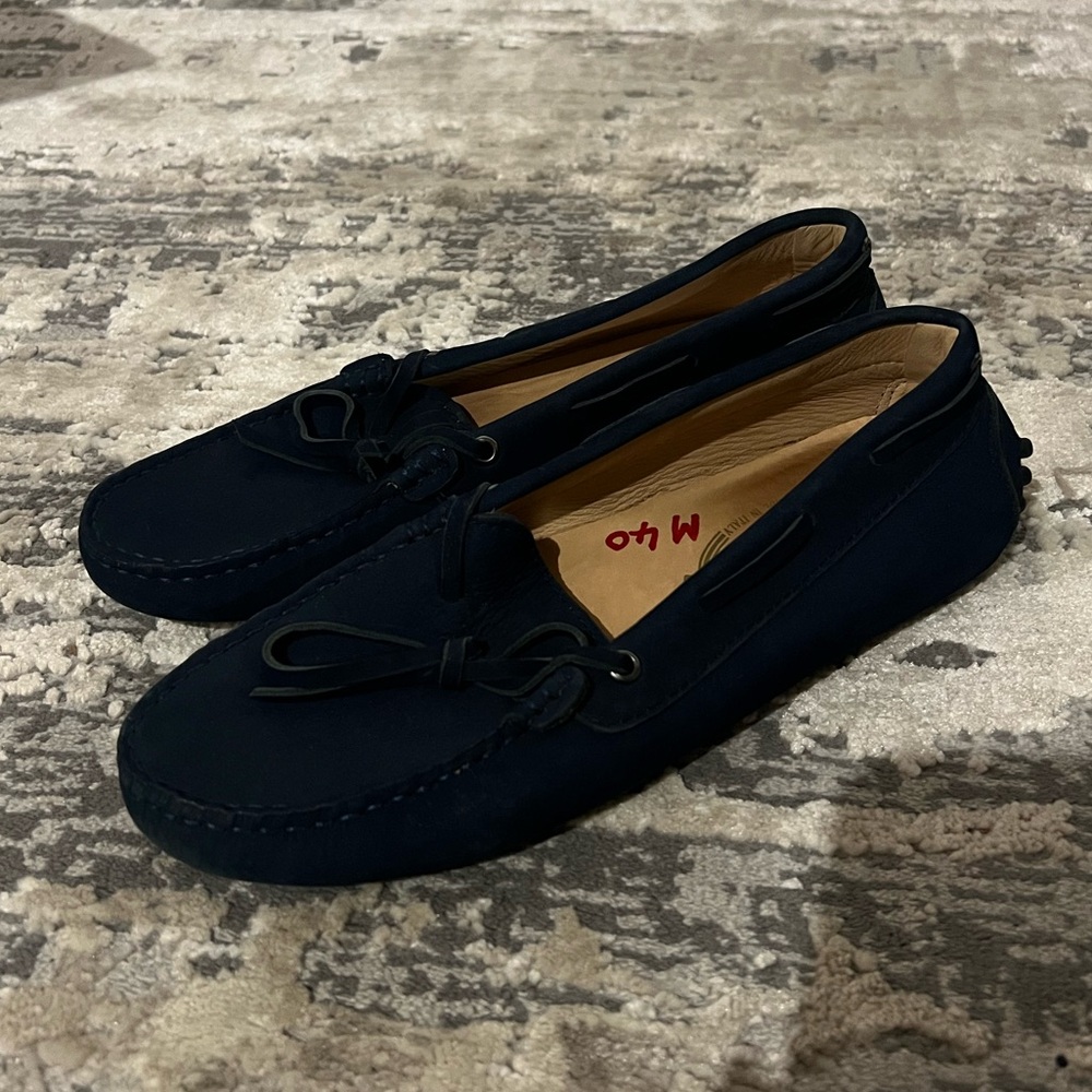 Tod's Navy Blue Suede Bow Slip On Loafers Size 40 EU